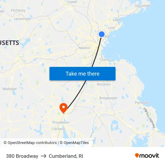 380 Broadway to Cumberland, RI map