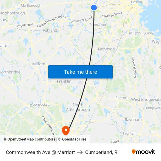 Commonwealth Ave @ Marriott to Cumberland, RI map