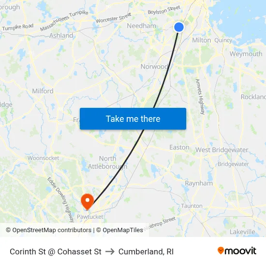 Corinth St @ Cohasset St to Cumberland, RI map