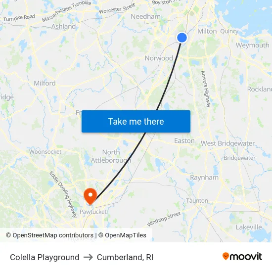 Colella Playground to Cumberland, RI map