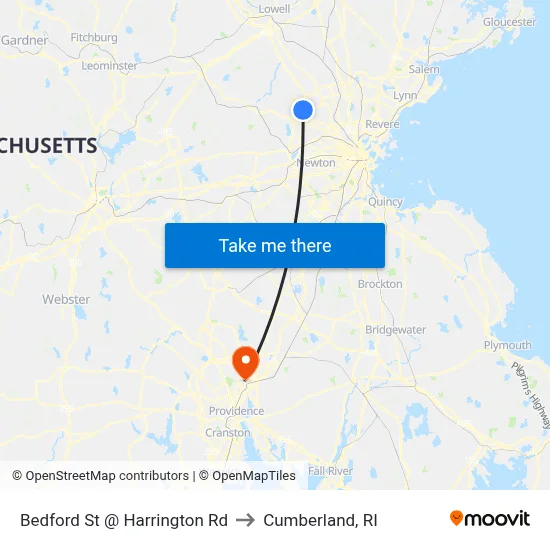 Bedford St @ Harrington Rd to Cumberland, RI map