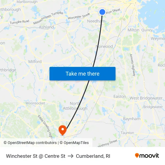 Winchester St @ Centre St to Cumberland, RI map