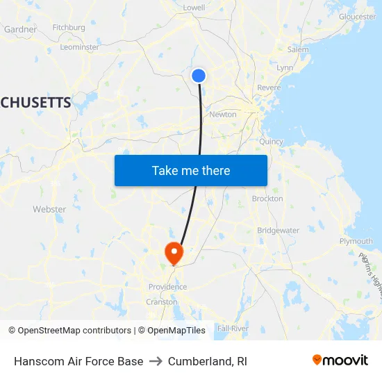 Hanscom Air Force Base to Cumberland, RI map