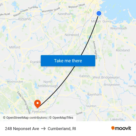 248 Neponset Ave to Cumberland, RI map