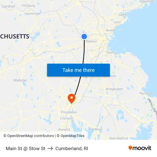 Main St @ Stow St to Cumberland, RI map