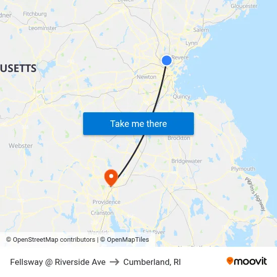 Fellsway @ Riverside Ave to Cumberland, RI map