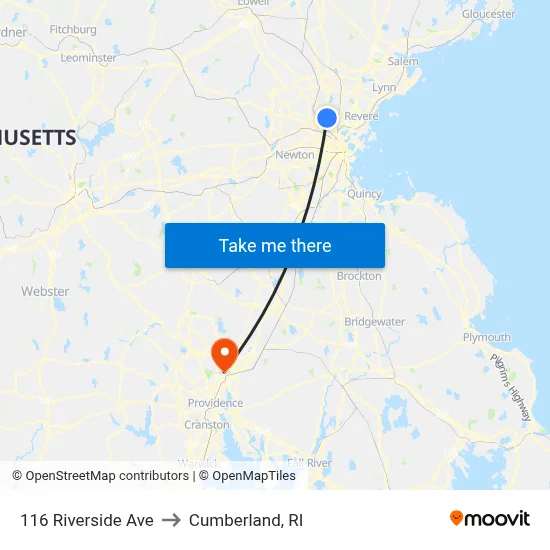 116 Riverside Ave to Cumberland, RI map