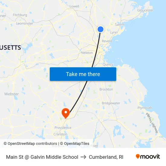 Main St @ Galvin Middle School to Cumberland, RI map