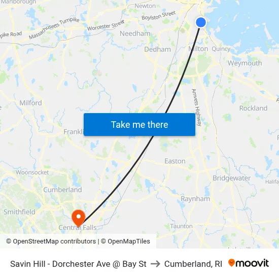 Savin Hill - Dorchester Ave @ Bay St to Cumberland, RI map