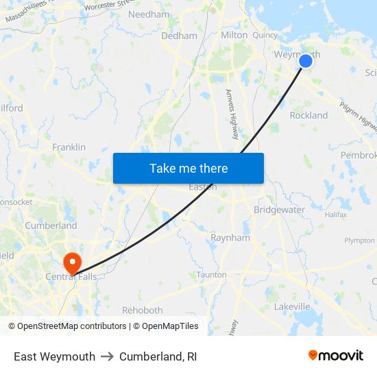 East Weymouth to Cumberland, RI map