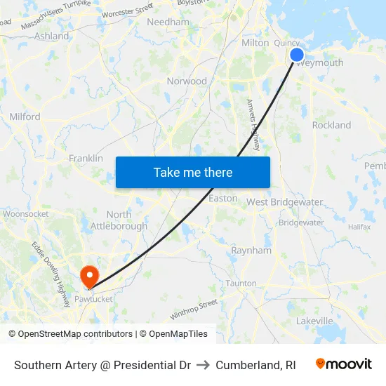 Southern Artery @ Presidential Dr to Cumberland, RI map