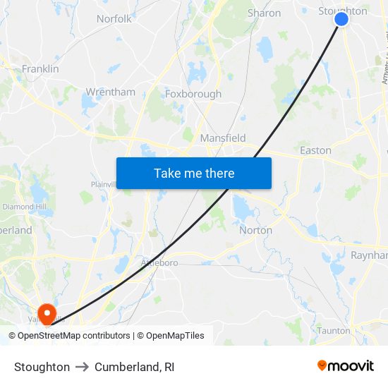 Stoughton to Cumberland, RI map