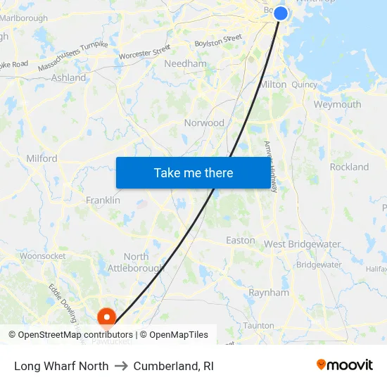 Long Wharf North to Cumberland, RI map