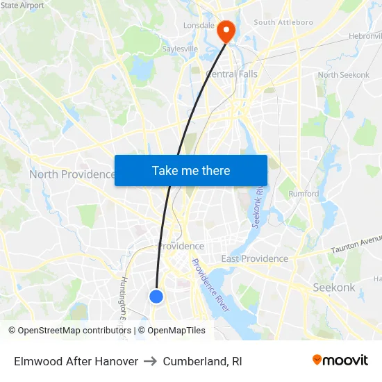 Elmwood After Hanover to Cumberland, RI map