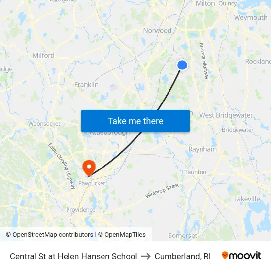 Central St at Helen Hansen School to Cumberland, RI map