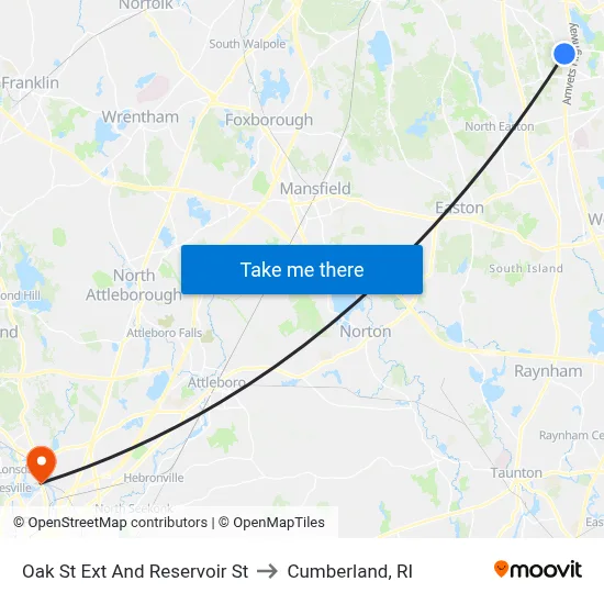 Oak St Ext And Reservoir St to Cumberland, RI map