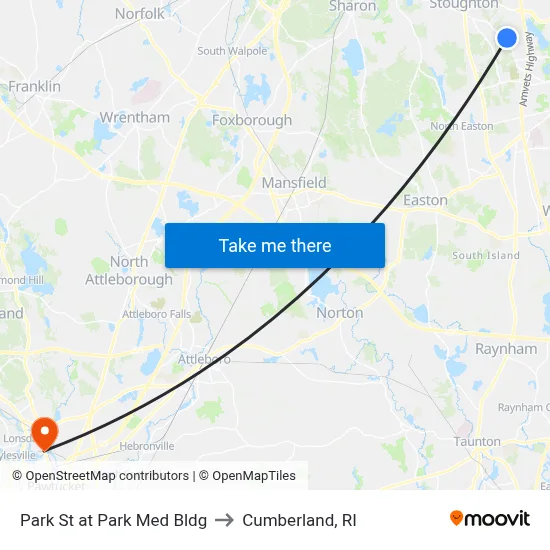Park St at Park Med Bldg to Cumberland, RI map