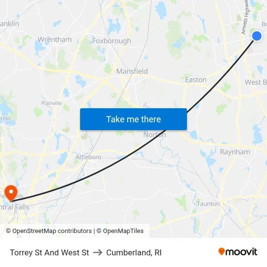 Torrey St And West St to Cumberland, RI map
