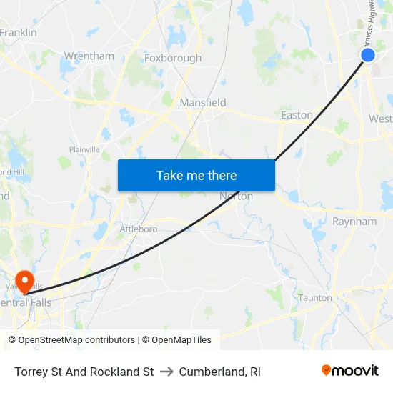 Torrey St And Rockland St to Cumberland, RI map
