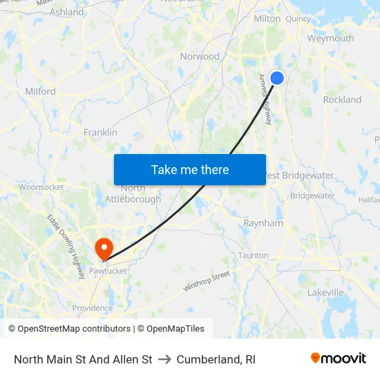 North Main St And Allen St to Cumberland, RI map