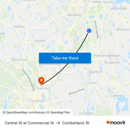 Central St at Commercial St to Cumberland, RI map