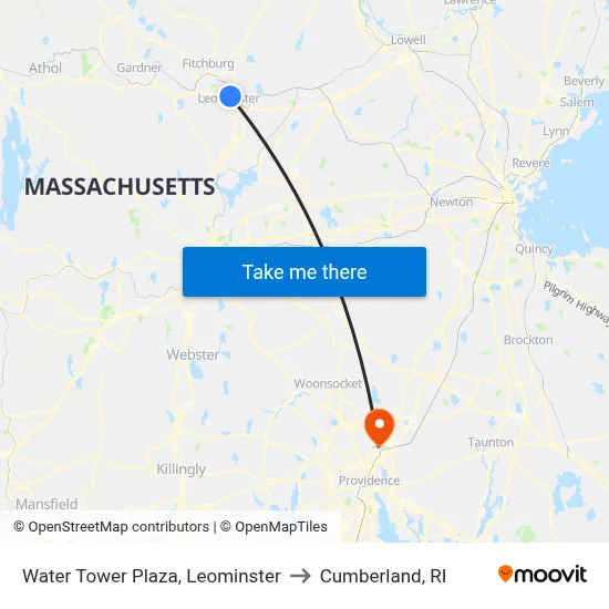 Water Tower Plaza, Leominster to Cumberland, RI map