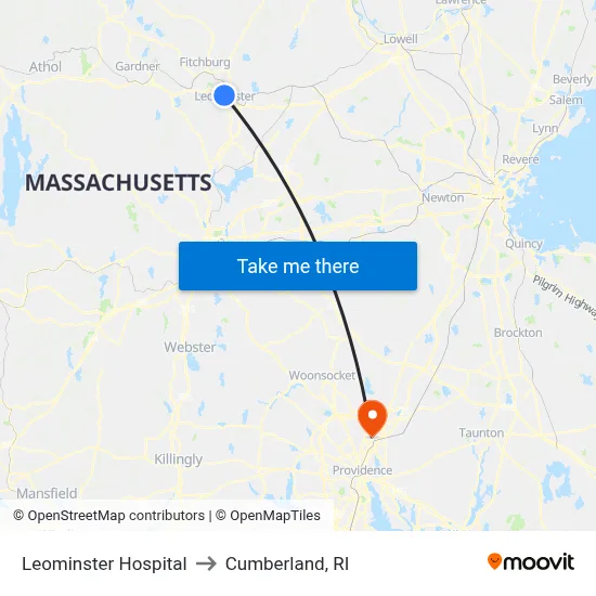 Leominster Hospital to Cumberland, RI map