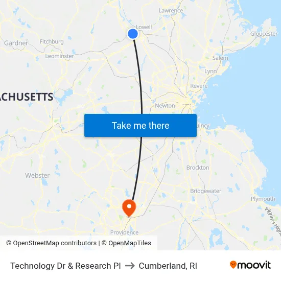 Technology Dr & Research Pl to Cumberland, RI map