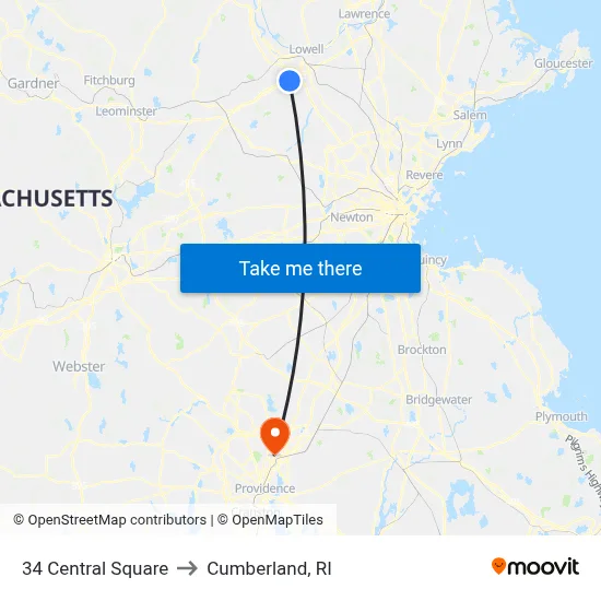 34 Central Square to Cumberland, RI map