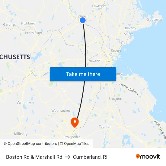 Boston Rd & Marshall Rd to Cumberland, RI map