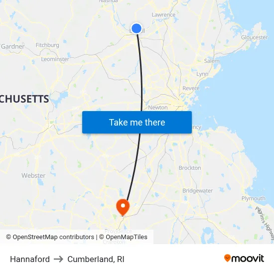 Hannaford to Cumberland, RI map