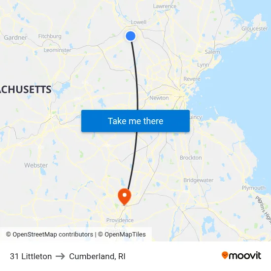 31 Littleton to Cumberland, RI map