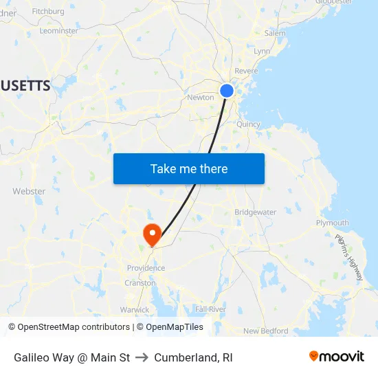 Galileo Way @ Main St to Cumberland, RI map