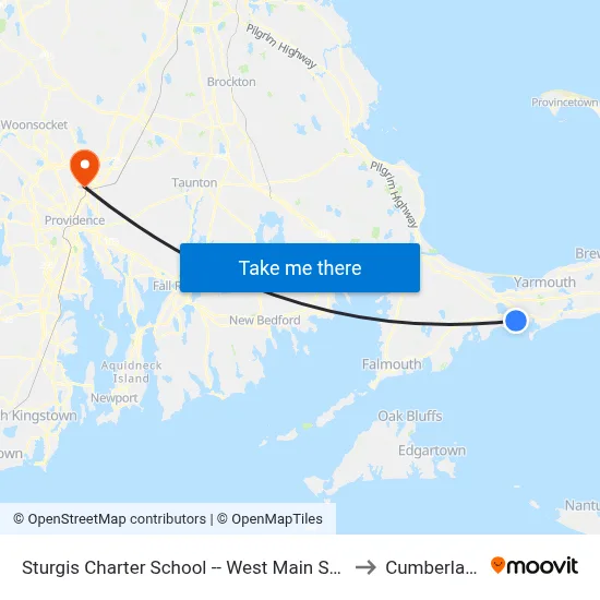 Sturgis Charter School -- West Main Street, Hyannis to Cumberland, RI map