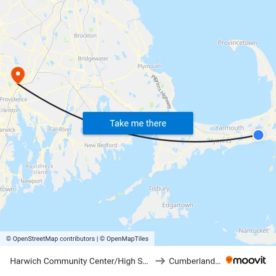 Harwich Community Center/High School to Cumberland, RI map