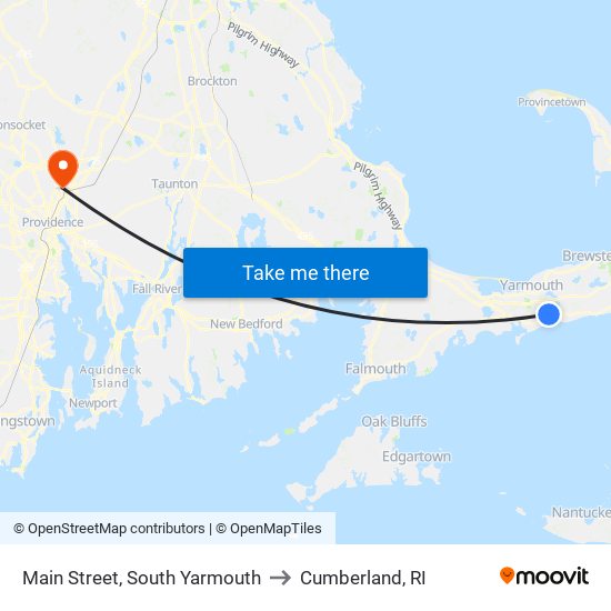 Main Street, South Yarmouth to Cumberland, RI map