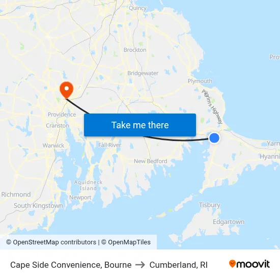 Cape Side Convenience, Bourne to Cumberland, RI map