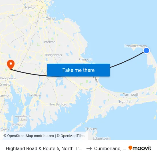 Highland Road & Route 6, North Truro to Cumberland, RI map
