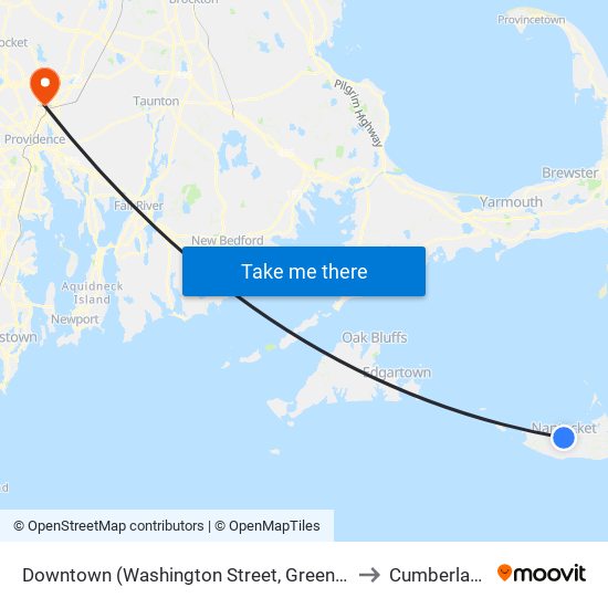 Downtown (Washington Street, Greenhound Stop) to Cumberland, RI map