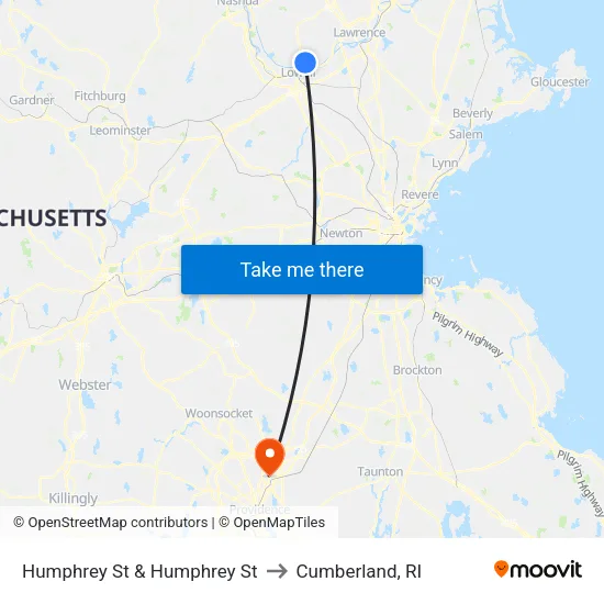 Humphrey St & Humphrey St to Cumberland, RI map