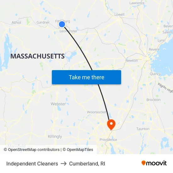Independent Cleaners to Cumberland, RI map