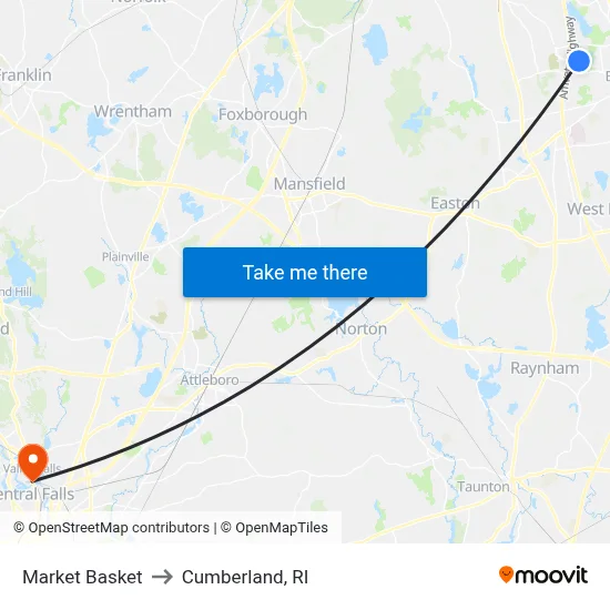 Market Basket to Cumberland, RI map