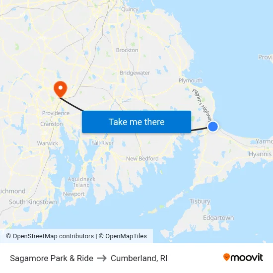 Sagamore Park & Ride to Cumberland, RI map
