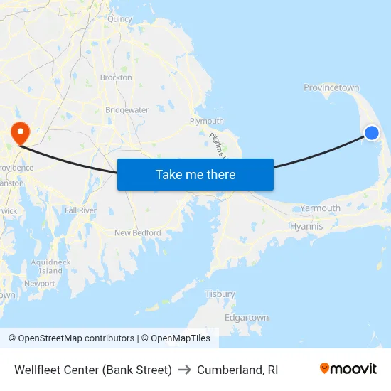 Wellfleet Center (Bank Street) to Cumberland, RI map