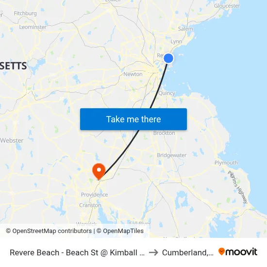 Revere Beach - Beach St @ Kimball Ave to Cumberland, RI map