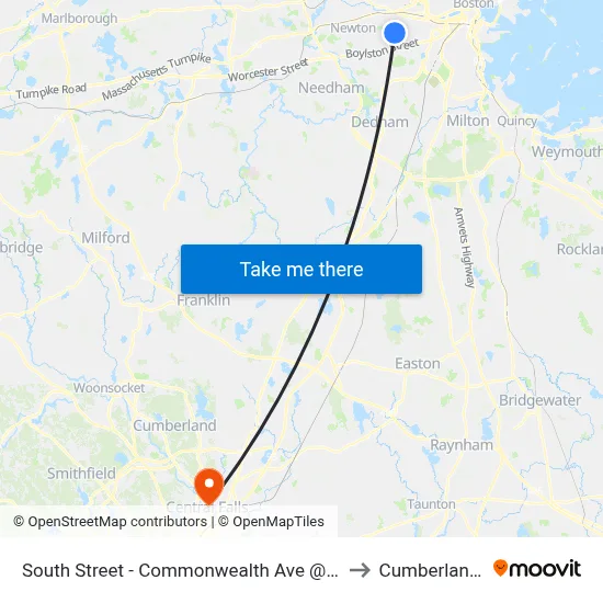 South Street - Commonwealth Ave @ South St to Cumberland, RI map