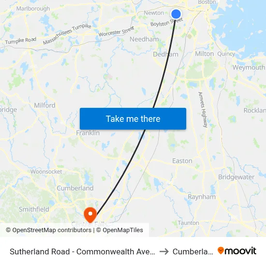 Sutherland Road - Commonwealth Ave @ Colborne Rd to Cumberland, RI map