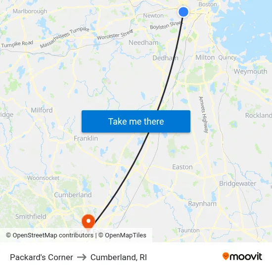 Packard's Corner to Cumberland, RI map