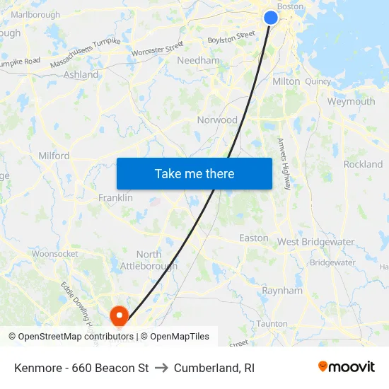 Kenmore - 660 Beacon St to Cumberland, RI map