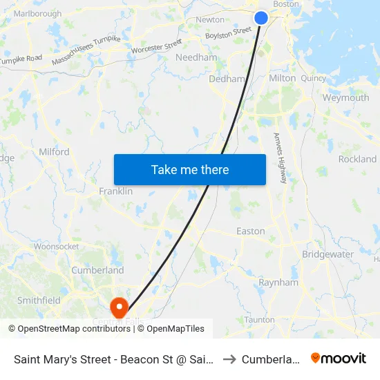 Saint Mary's Street - Beacon St @ Saint Mary's St to Cumberland, RI map